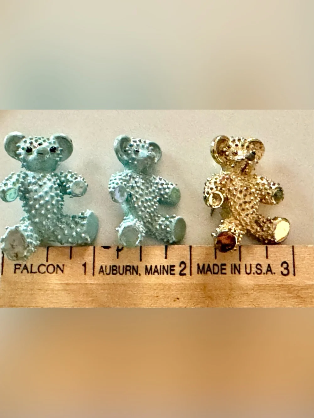 3 Vintage Teddy Bear Brooches - Blue & Gold